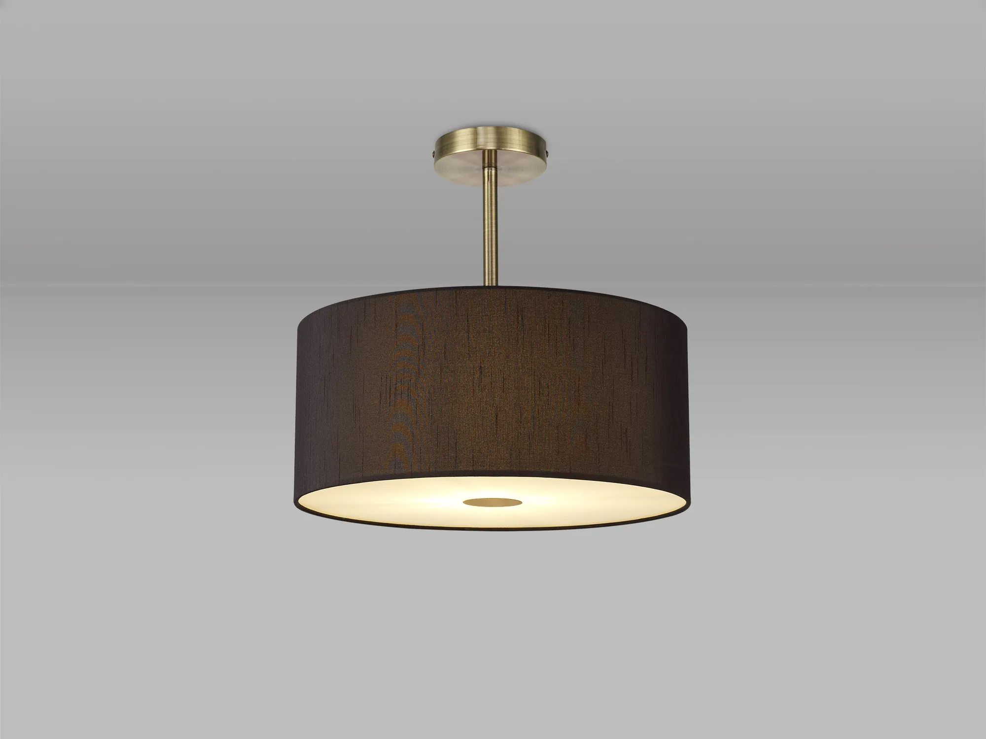 Baymont 40cm Semi Flush 1 Light Antique Brass, Black, Frosted Diffuser DK0181  Deco Baymont AB BL